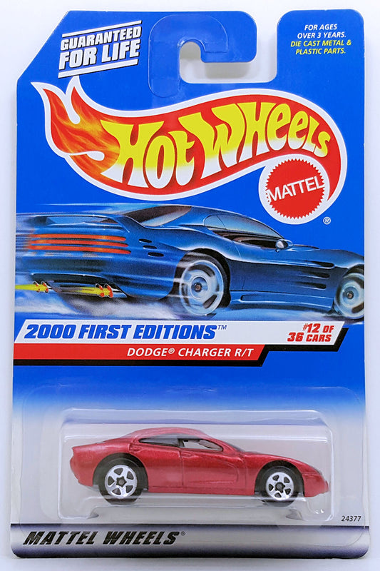 Hot Wheels 2000 - Collector # 072/250 - First Editions 12/36 - Dodge Charger R/T - Red Metallic - 5 Spokes - USA 'Angled' Card