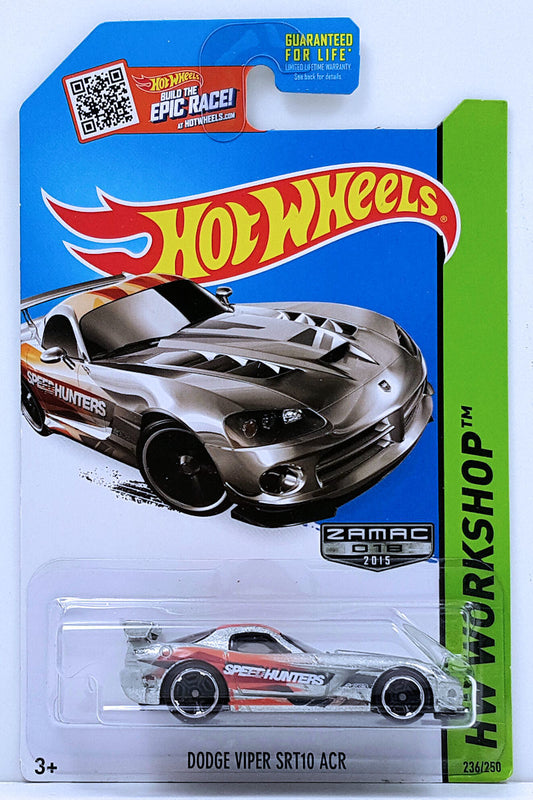 Hot Wheels 2015 - Colllector # 236/250 - HW Workshop / HW Drift Race / ZAMAC 018 - Dodge Viper SRT10 ACR - ZAMAC / 'Speed Hunters' - M5 Wheels - Walmart Exclusive - USA Card