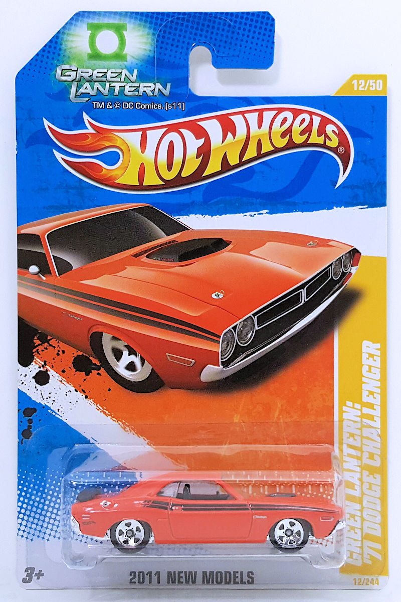 Hot Wheels 2011 - Collector # 012/244 - New Models 12/50 - Green Lantern: '71 Dodge Challenger - Orange - USA 'Green Lantern' Card