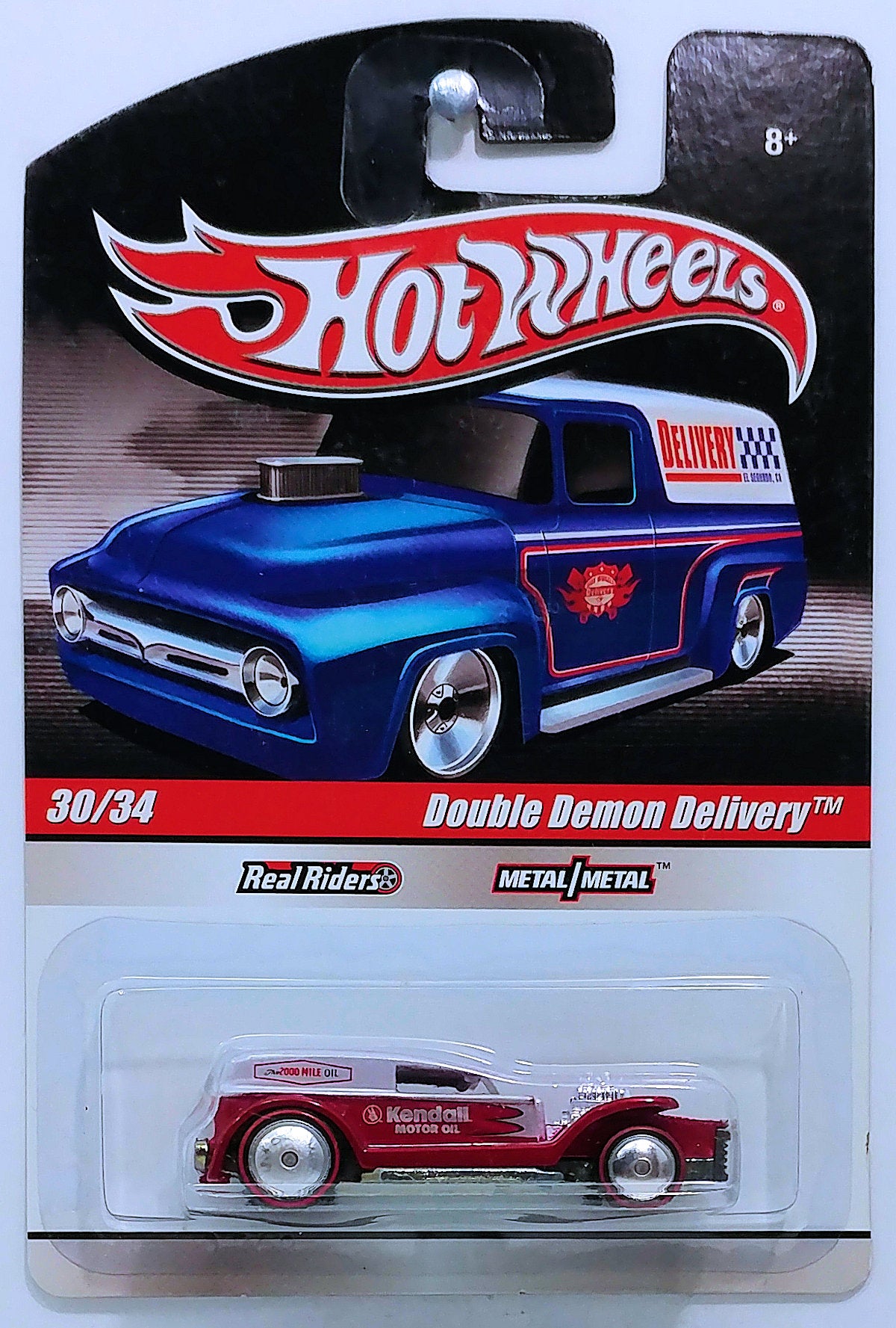 Hot Wheels 2010 - Delivery / Slick Rides 30/34 - Double Demon Delivery - Metallic Silver & Red / Kendall Motor Oil - Metal/Metal & Real Riders