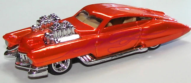 Hot Wheels 2004 - Hall of Fame / Legends - Larry Wood / (Cadillac) Evil Twin - Spectraflame Orange - Real Riders - Trading Card