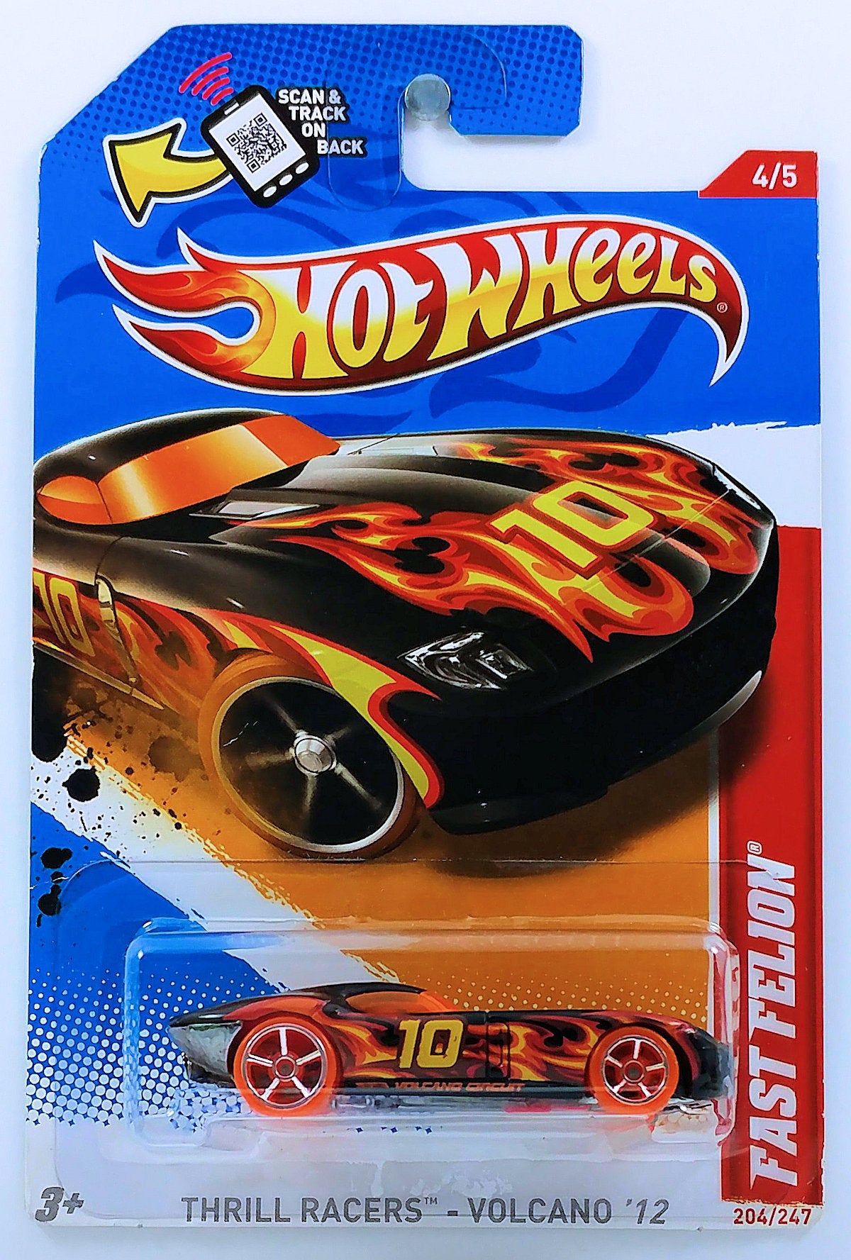 Hot Wheels 2012 - Collector # 204/247 - Thrill Racers / Volcano - Fast Felion - Black / Flames / #10 - USA