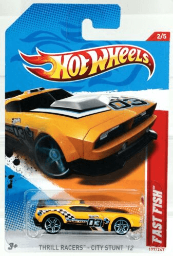 Hot Wheels 2012 - Collector # 197/247 - Thrill Racers / City Stunt - Fast Fish - Yellow / #03 / 'Stunt Team' - USA
