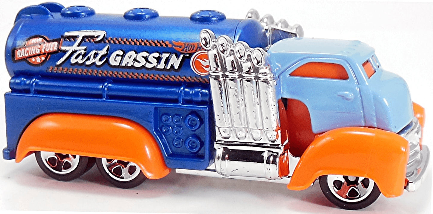 Hot Wheels 2015 - Collector # 007/250 - HW City / HW City Works / Treasure Hunts - Fast Gassin' - Dark Blue Tank, Light Blue Cab & Orange Fenders - USA Card