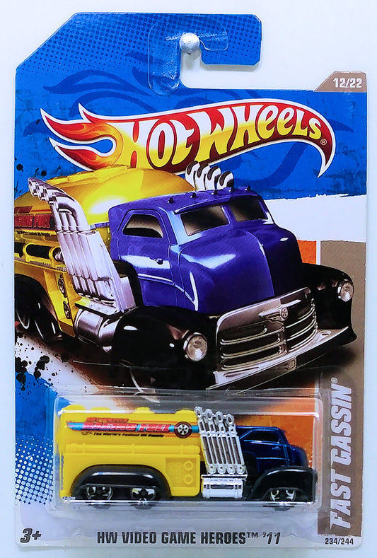 Hot Wheels 2011 - Collector # 234/244 - HW Video Game Heroes 12/22 - Fast Gassin' (Tanker Truck) - Yellow Tank / Dark Blue Cab - USA Card