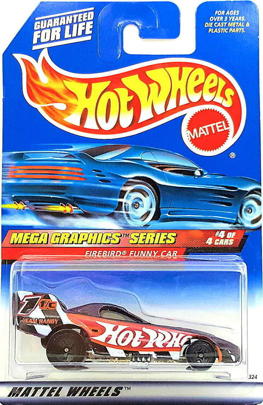 Hot Wheels 1999 - Collector # 976 - Mega Graphics Series 4/4 - Firebird Funny Car - Black - USA 'Angled' Card