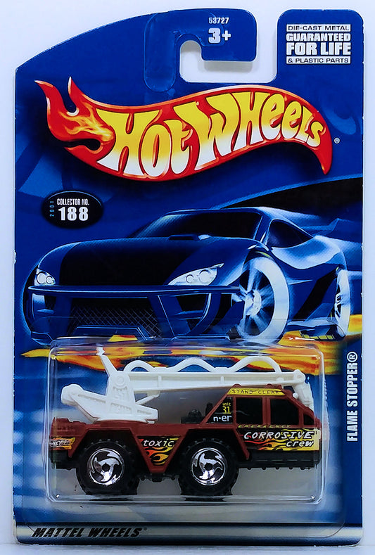 Hot Wheels 2001 - Collector # 188/240 - Flame Stopper - Matte Brown - Chrome Razor Off Road Tires - USA Larger Blister Card