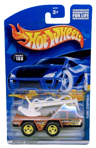 Hot Wheels 2001 - Collector # 188/240 - Flame Stopper - Matte Brown - Yellow Razor Off Road Tires - USA Molded Blister Card