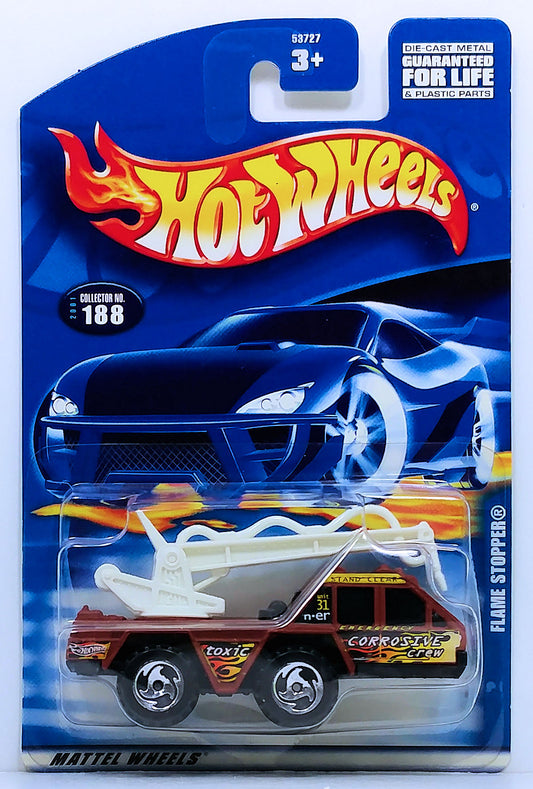 Hot Wheels 2001 - Collector # 188/240 - Flame Stopper - Matte Brown - Chrome Razor Off Road Tires - USA 'Formed' Blister Card