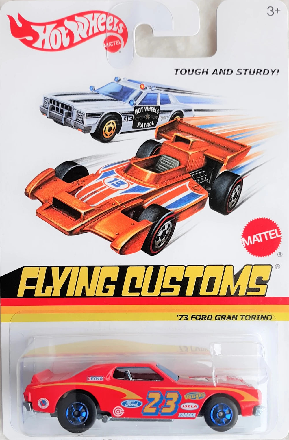 Hot Wheels 2013 - Flying Customs / Mix 2 - '73 Ford Gran Torino - Red / #23 & Various Racing Decals - Blue Basic Wheels - Metal/Metal - Target Exclusive