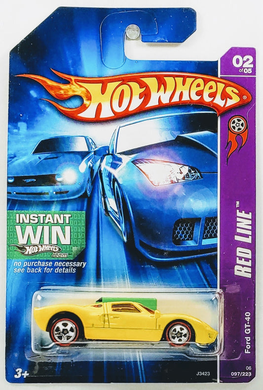 Hot Wheels 2006 - Collector # 097/223 - Red Line 2/5 - Ford GT-40 - Yellow - 5 Spokes with Redlines - USA IW