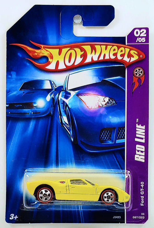 Hot Wheels 2006 - Collector # 097/223 - Red Line 2/5 - Ford GT-40 - Yellow - 5 Spokes with Redlines - USA