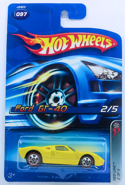 Hot Wheels 2006 - Collector # 097/223 - Red Line 2/5 - Ford GT-40 - Yellow - 5 Spokes with Redlines - USA