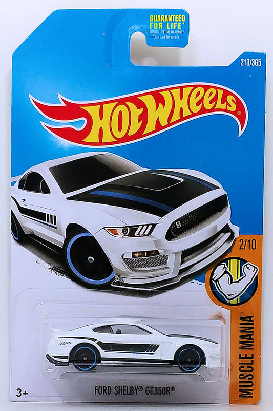 Hot Wheels 2017 - Collector # 213/365 - Muscle Mania /10 - Ford Shelby GT350R - White / Black Hood & Stripes - USA Card