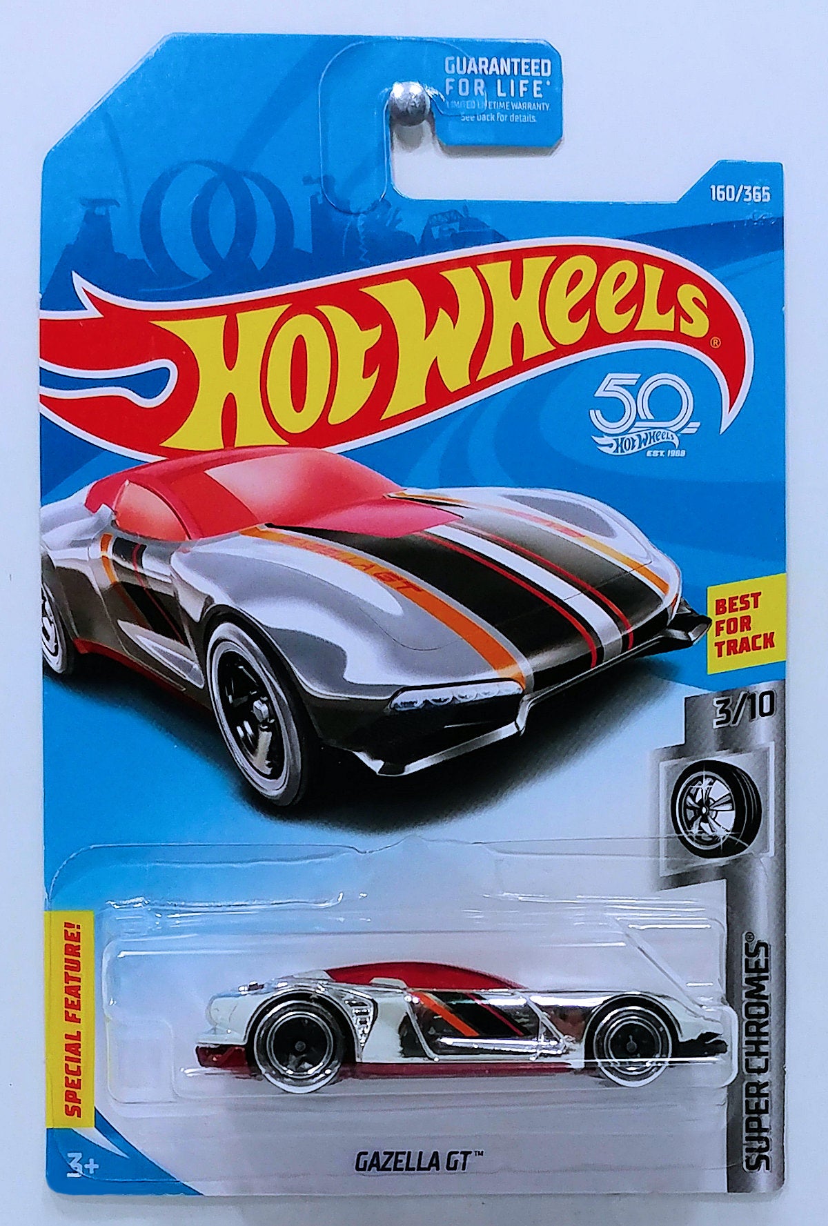 Hot Wheels 2018 - Collector # 160/365 - Super Chromes 3/10 - Gazella GT - Chrome - USA 50th Card