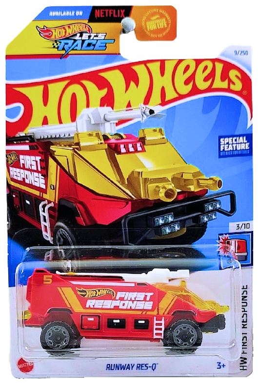 Hot Wheels 2024 - Collector # 009/250 - HW First Response 3/10 - Runway Res-Q - Red - BLOR Wheels - USA Card with Let's Race Promo