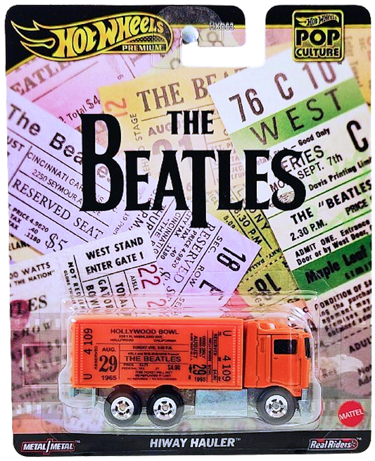 Hot Wheels 2024 - Premium / Pop Culture / The Beatles - Hiway Hauler - Orange / Hollywood Bowl Ticket Stub - Metal/Metal & Real Riders - The Beatles Ticket Stub Card