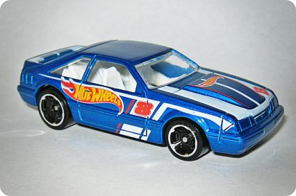 Hot Wheels 2011 - Collector # 159/244 - HW Racing 09/10 - '92 Ford Mustang - Blue - "8" - USA 'Green Lantern' Promo