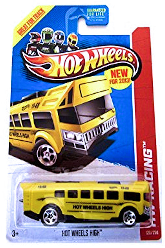 Hot Wheels 2013 - Collector # 120/250 - HW Racing / Thrill Racers - New Models - Hot Wheels High - Yellow / School Bus Graphics - USA Card