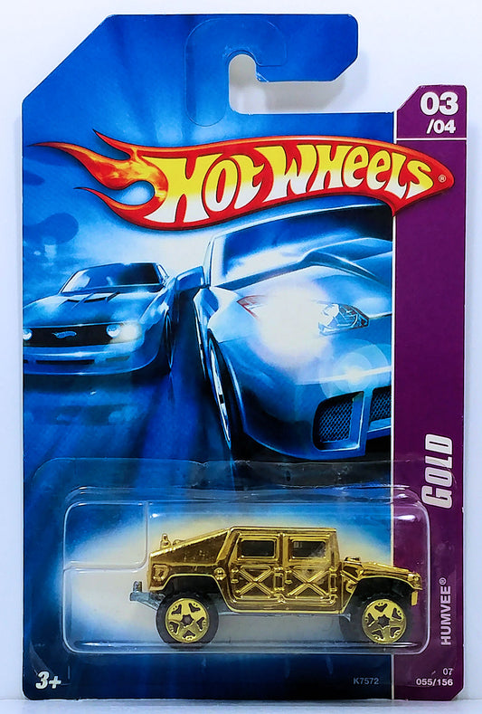 Hot Wheels 2007 - Collector # 055/156 - Gold 3/4 - Humvee - Gold Chrome - International Card