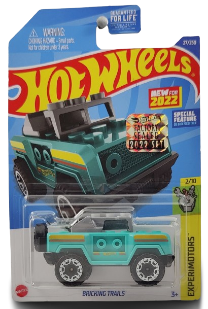 Hot Wheels 2022 - Collector # 027/250 - Experimotors 2/10 - New Models - Bricking Trails - Turquoise - USA Card with Factory Set Sticker