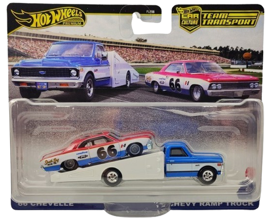 Hot Wheels 2024 - Premium / Car Culture / Team Transport # 64 - '66 Chevelle &amp; '72 Chevy Ramp Truck - Red, White &amp; Blue - Metal/Metal &amp; Real Riders - Mix 1