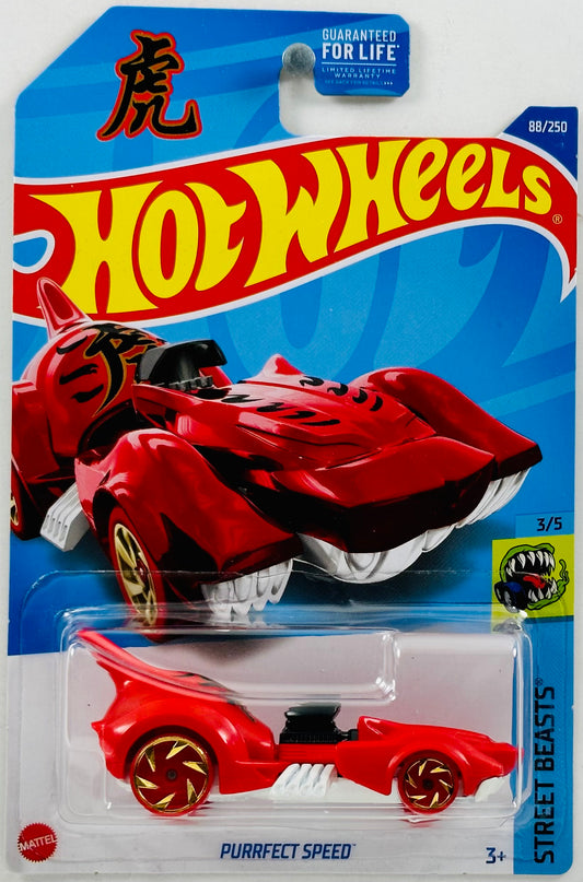 Hot Wheels 2022 - Collector # 088/250 - Street Beasts 03/05 - Purrfect Speed - Red - Year of the Tiger - USA