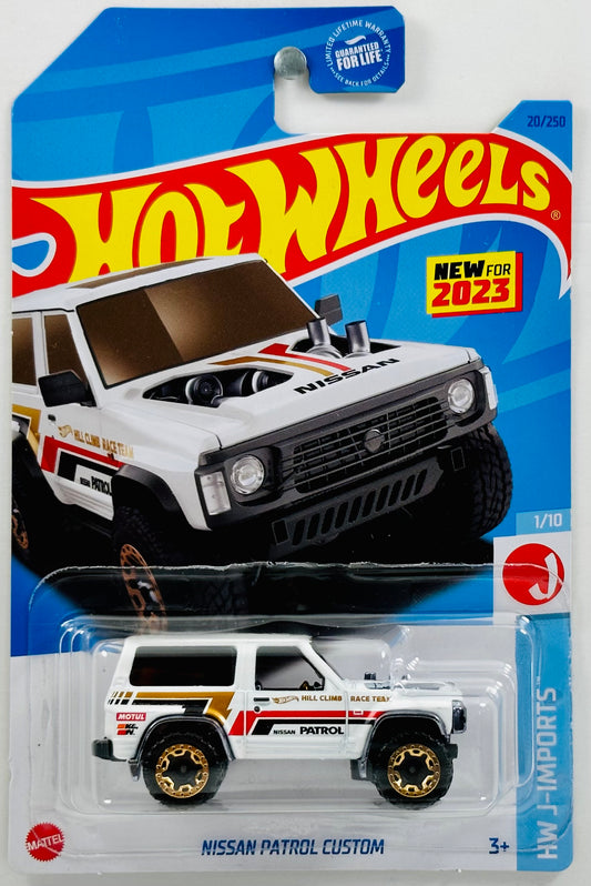 Hot Wheels 2023 - Collector # 020/250 - J-Imports 01/10 - Nissan Patrol Custom - New Models - White - 'Hill Climb Race Team'/Gold BLOR - Kroger Exclusive - USA