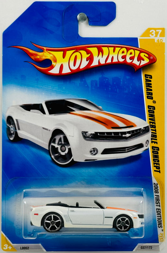Hot Wheels 2008 - Collector # 037/172 - First Editions 037/040 - Camaro Convertible Concept - Metallic White - Orange Racing Stripes - IC