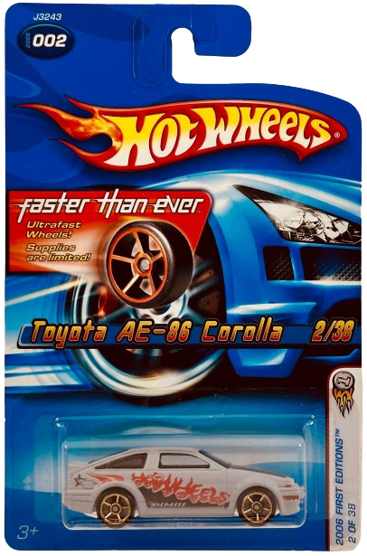 Hot Wheels 2006 - Collector # 002/223 - First Editions 02/38 - Toyota AE-86 Corolla - Matte Gray - Faster Than Ever - USA Card