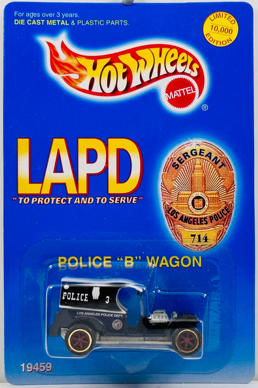 Hot Wheels 1998 - LAPD "To Protect and to Serve" - Police "B" Wagon - Black - White Rooftop 'Police 3' - LIMITED EDITION / 10,000 - Offered by the Los Angeles Police Historical Society