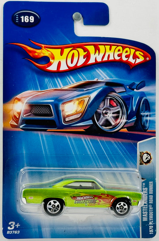 Hot Wheels 2004 - Collector # 169 - Wastelanders 02/10 - 1970 Plymouth Road Runner - Metallic Green - 'Hot Wheels Collectors.com' / Flames - Only Found in Kar Keepers at KMart - IC