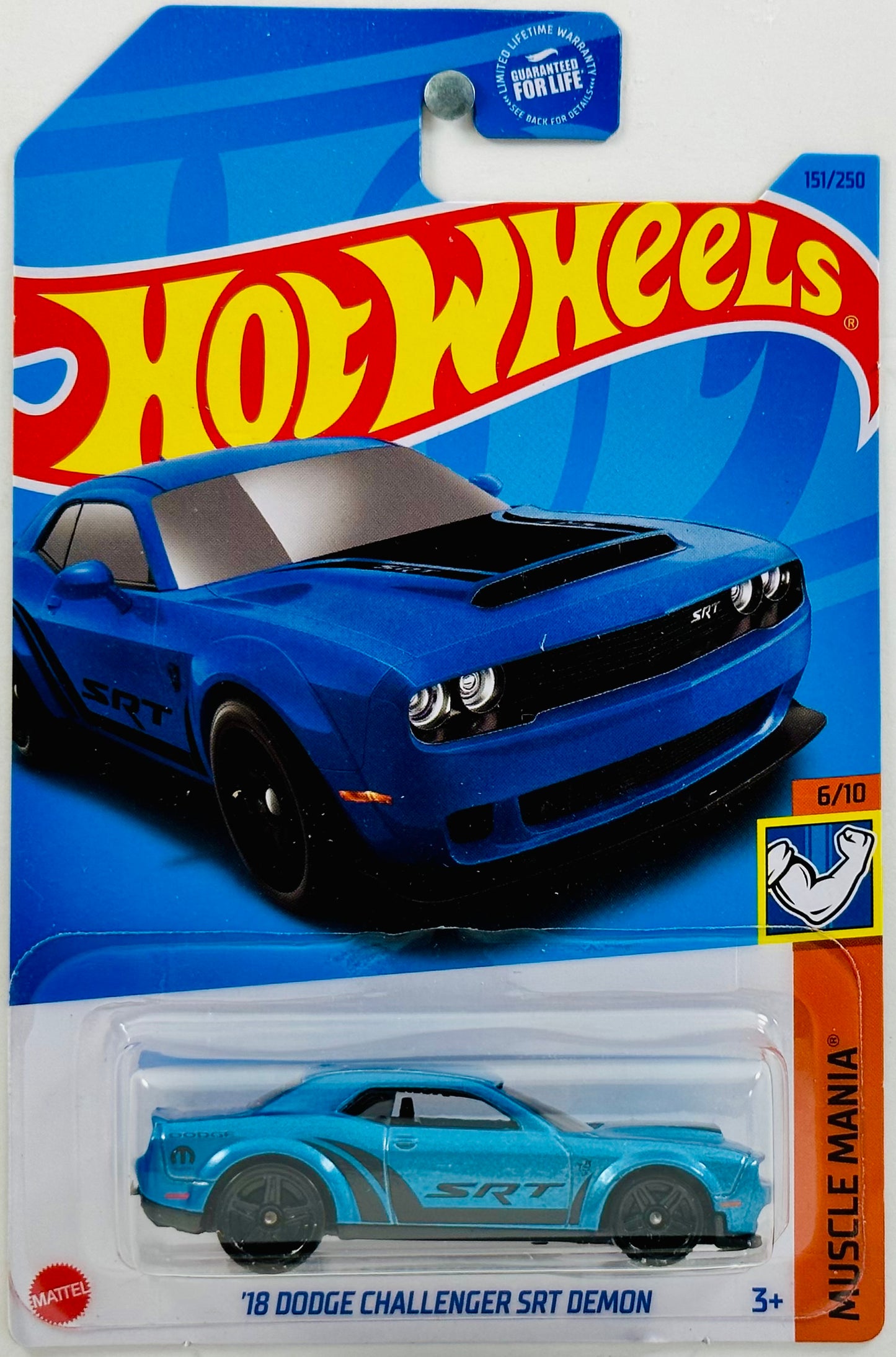 Hot Wheels 2023 - Collector # 151/250 - Muscle Mania 06/10 - '18 Dodge Challenger SRT Demon - Blue - 'SRT' & Mopar Logo - USA