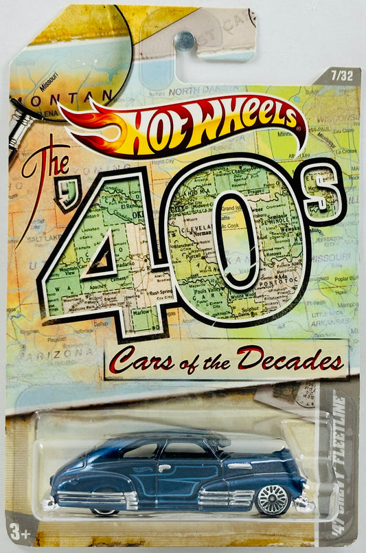Hot Wheels 2011 - Cars of the Decades 07/32 -  The '40s - '47 Chevy Fleetline - Blue - Light Blue & Sliver Stripes - WSP Wheels - Walmart Exclusive