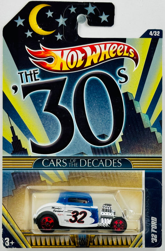 Hot Wheels 2011 - Cars of the Decades 04/32 -  The '30s - '32 Ford - White - Blue Rooftop / '32' - Red 5 Spoke Wheels - Walmart Exclusive