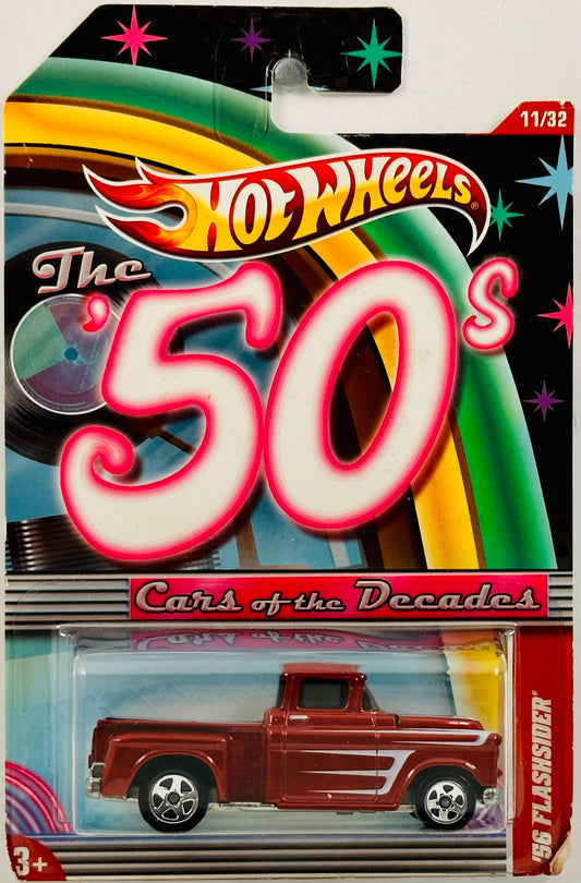 Hot Wheels 2011 - Cars of the Decades 11/32 -  The '50s - '56 Flashsider - Magenta - White Pin Stripes - 5 Spoke Wheels - Walmart Exclusive