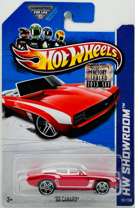 Hot Wheels 2013 - Collector # 197/250 - HW Showroom / Garage - '69 Camaro - Red - White Side Stripes - 'Factory Sealed Set' - USA