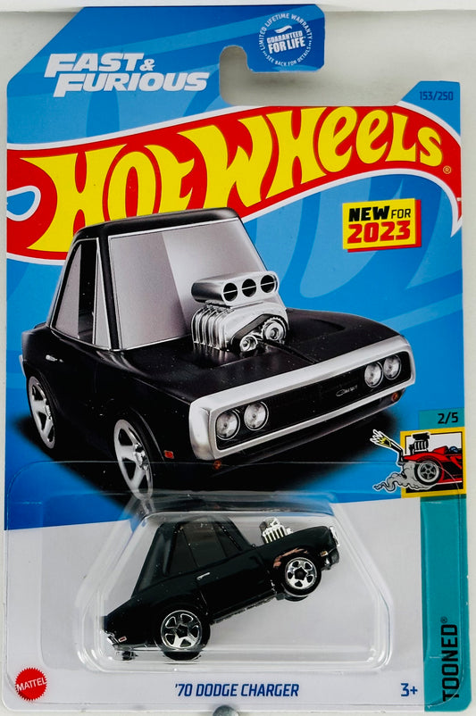 Hot Wheels 2023 - Collector # 153/250 - Tooned 02/05 - New Models - '70 Dodge Charger - Black - Fast & Furious - USA