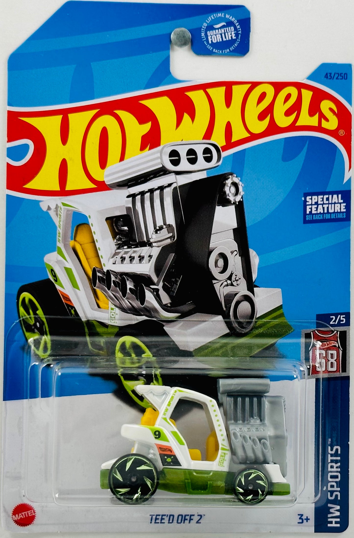 Hot Wheels 2023 - Collector # 043/250 - HW Sports 02/05 - Tee'd Off 2 - White - 'Golf' / '9' / Green Base - Special Feature - USA