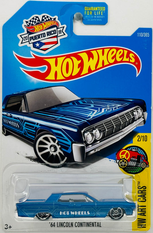 Hot Wheels 2017 - Collectors # 110/365 - HW Art Cars 02/10 - '64 Lincoln Continental - Blue - White W on Roof - Walmart Exclusive - Puerto Rico Sticker / USA