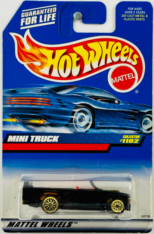Hot Wheels 1999 - Collector # 1102 - Mini Truck - Black - Gold LW - Blue Car / USA