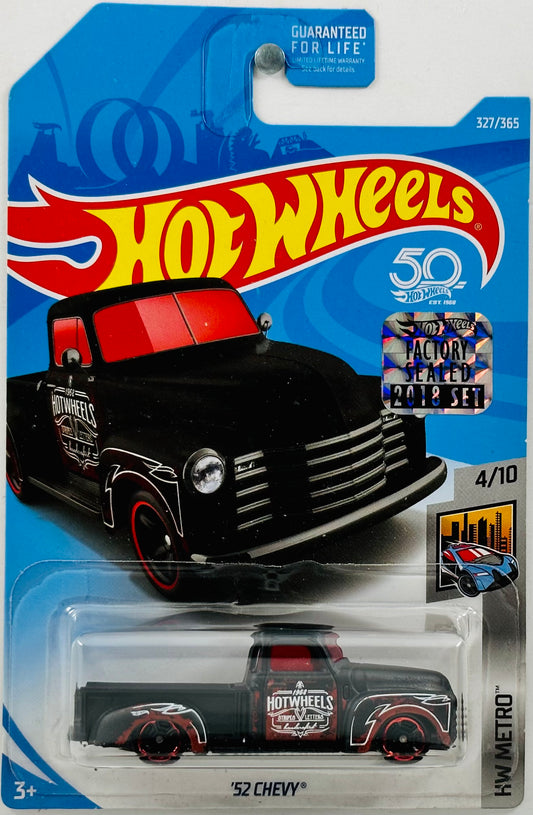Hot Wheels 2018 - Collector # 327/365 - HW Metro 04/10 - '52 Chevy - Matte Black - '1968 Hot Wheels Stripes & Letters' - 50th / FCS