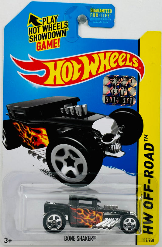 Hot Wheels 2014 - Collector # 117/250 - HW Off-Road / Test Facility - Bone Shaker - Black - Red / Yellow and Orange Flames - FCS
