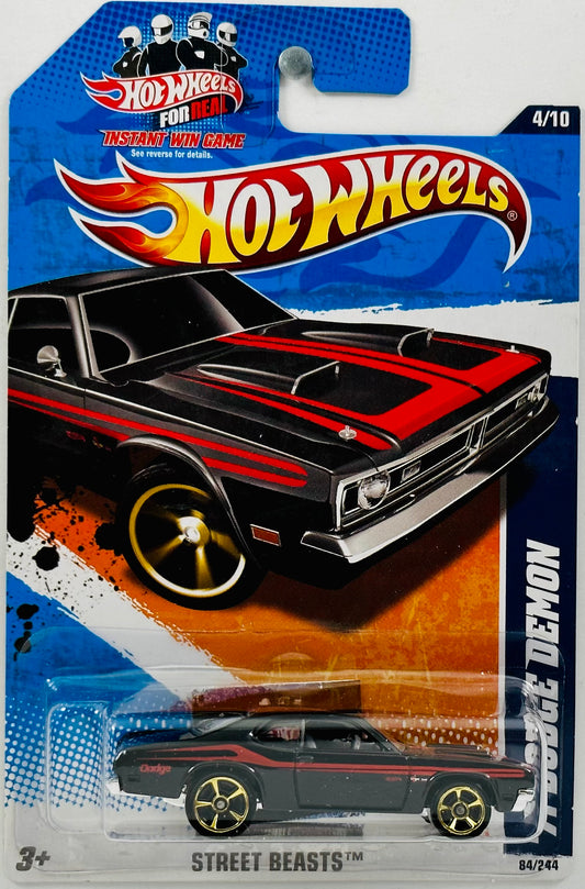 Hot Wheels 2011 - Collector # 084/244 - Street Beasts 04/10 - '71 Dodge Demon - Black - Red Stripes - Instant Win / USA