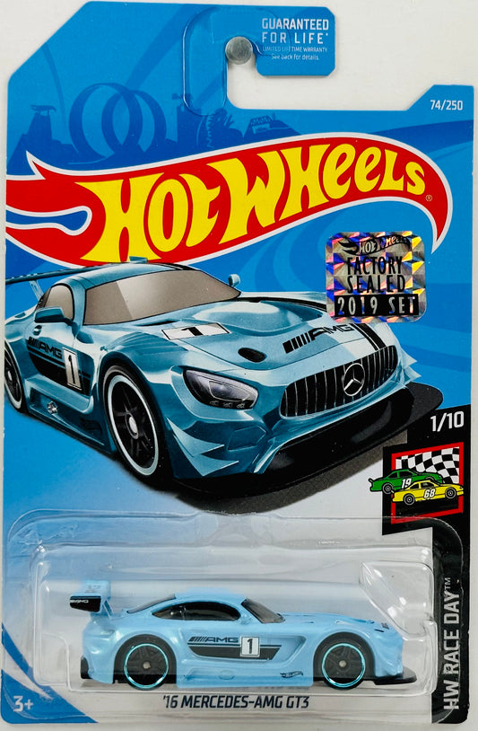 Hot Wheels 2019 - Collector # 074/250 - HW Race Day 01/10 - '16 Mercedes-AMG GT3 - Light Blue - '1' - FSC