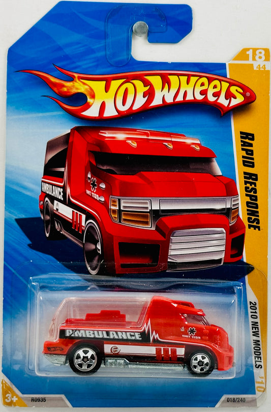 Hot Wheels 2010 - Collector # 018/240 - New Models 18/44 - Rapid Response - Red - 'Ambulance' / Clear Back - USA