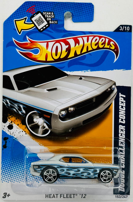 Hot Wheels 2012 - Collector # 153/247 - Heat Fleet 03/10 - Dodge Challenger Concept - Gray - Black, White and Blue Tampos - K-Mart Exclusive - USA