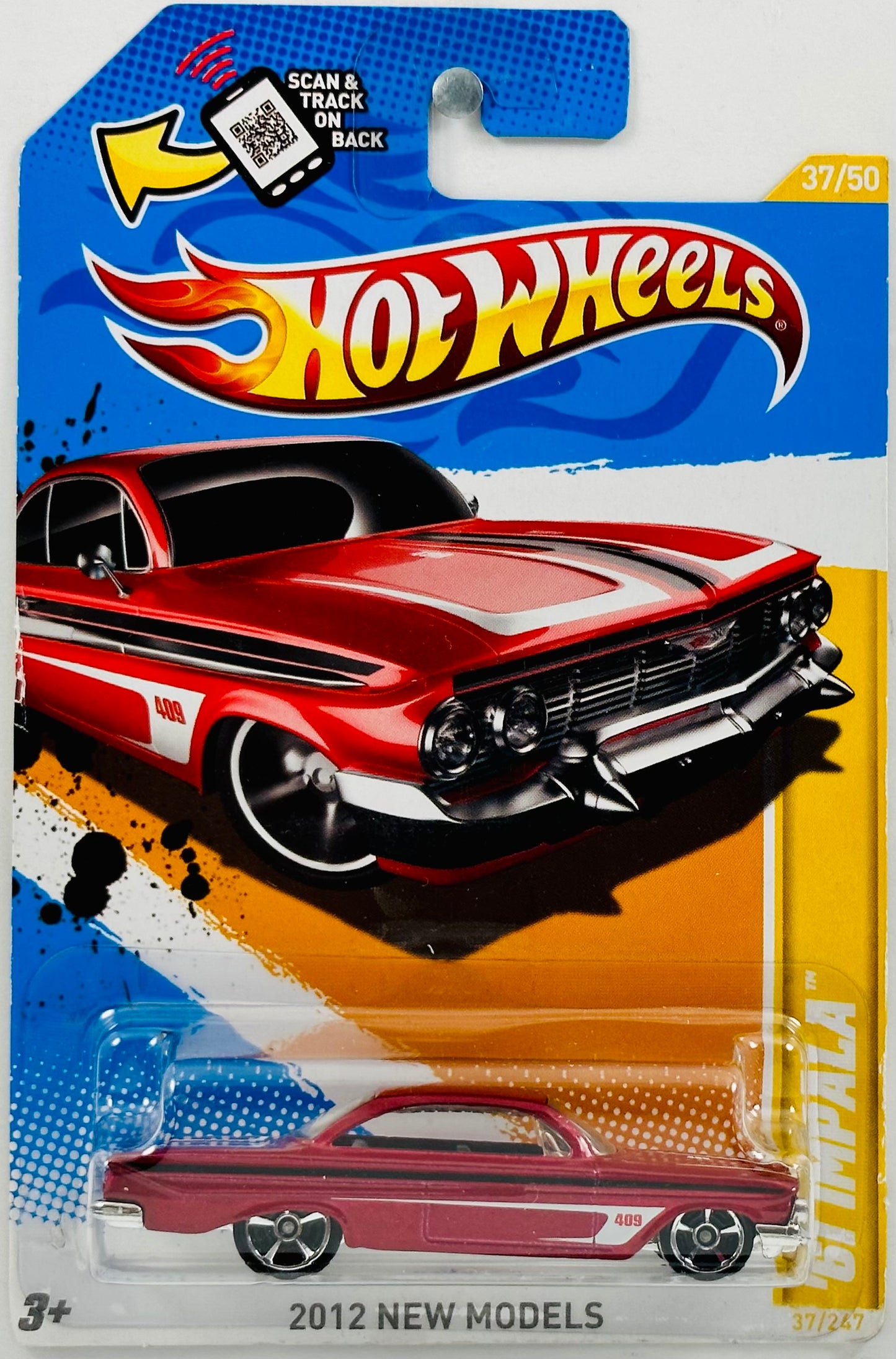 Hot Wheels 2012 - Collector # 037/247 - New Models 37/50 - '61 Impala - Dark Red - '409' / White Stripes - USA