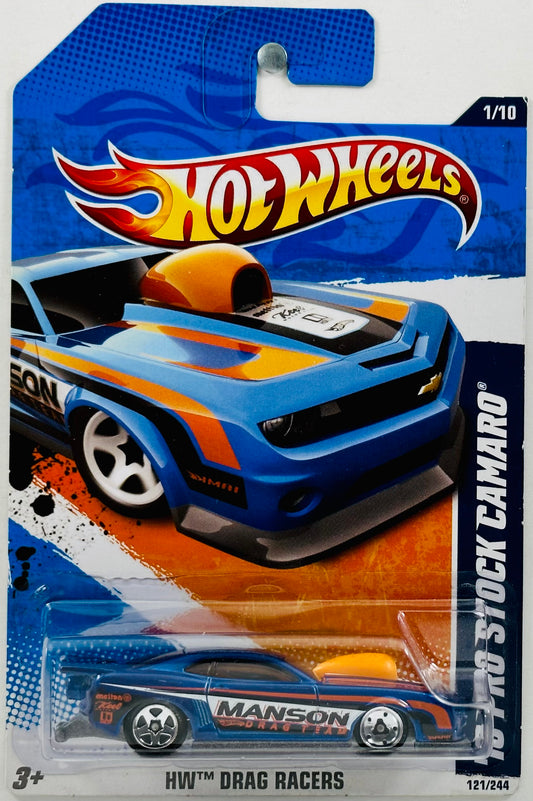 Hot Wheels 2011 - Collector # 121/244 - HW Drag Racers 01/10 - 70 Pro Stock Camaro - Blue - 'Manson Drag Team' - Walmart Exclusive - USA
