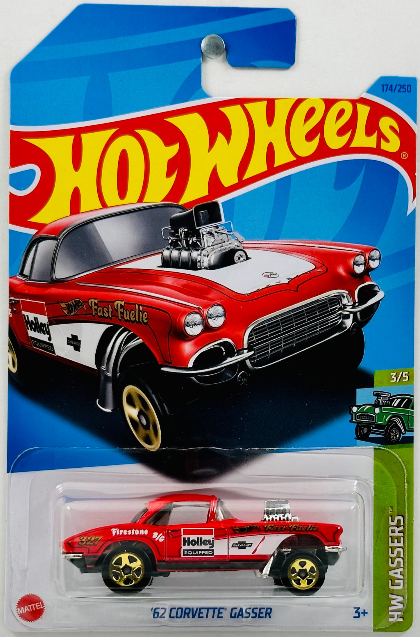 Hot Wheels 2023 - Collector # 174/250 - HW Gassers 03/05 - '62 Corvette Gasser - Red - '327' / Holly & Hot Wheels Logo - IC